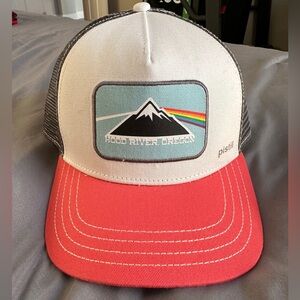 pistil white and Coral Trucker Hat with Mountain Patch